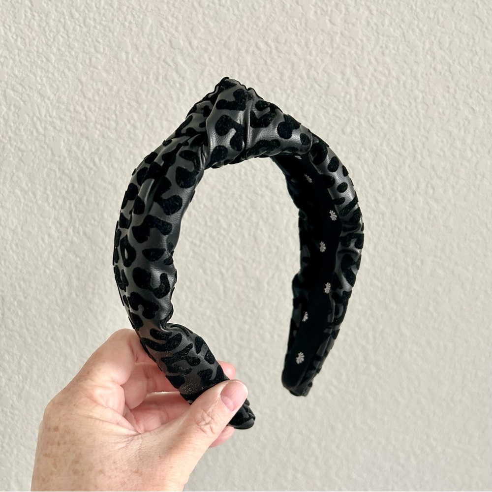 Lele Sadoughi Faux Leather Knotted Headband Black Leopard Print
